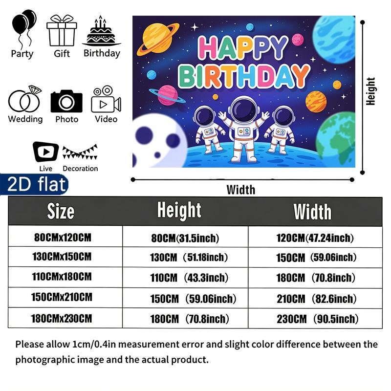 Birthday Party Space Planets Banner, Multicolor Polyester Backdrop for Wall Hanging Decor