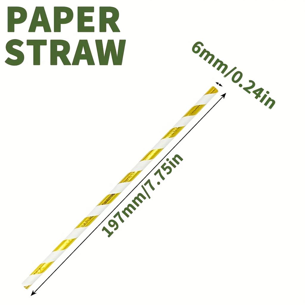 50pcs Golden Foil Paper Straws Biodegradable Striped Wave Polka Dot Disposable Drinking Straws For Party Wedding Birthday