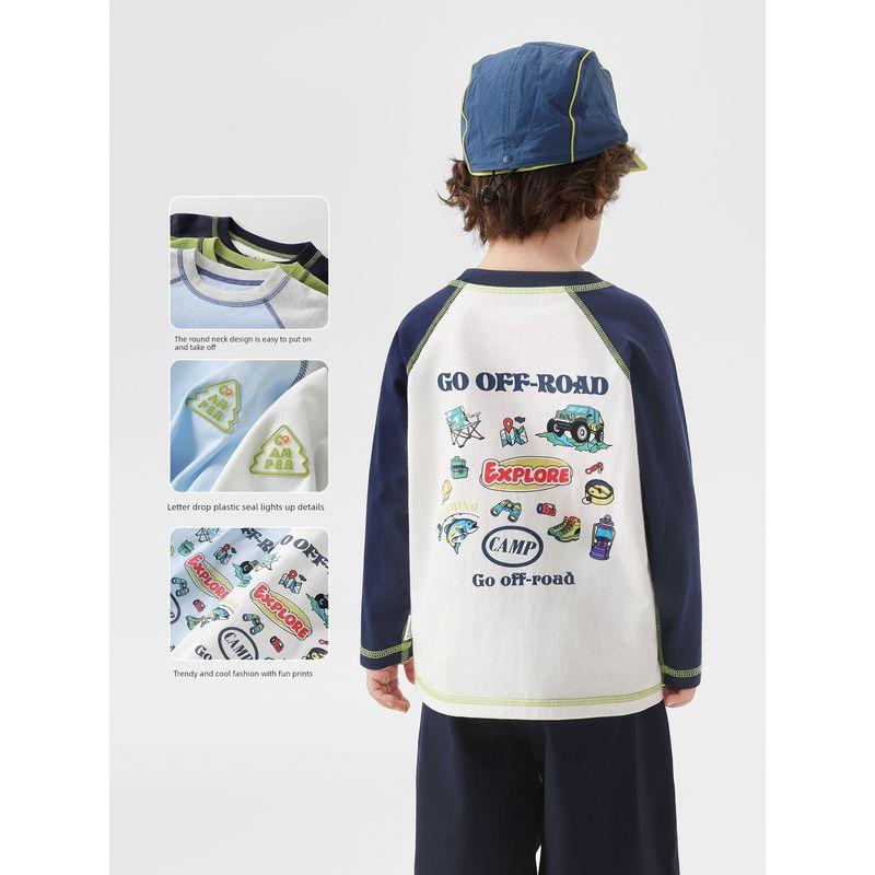 Right European Boys' Outdoor Pure Cotton Long-Sleeve T-Shirt, Children's Antibacterial Spring Top, 2026 New Children's Clothing, Baby Base Layer