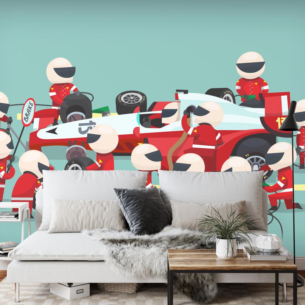 Photomural F1 Car Pit Stop Washable Fleece 152.5x104