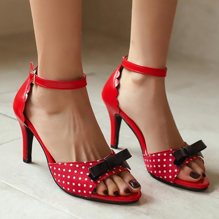 Polka Dot Fish Mouth Sandals Bow Hollow Sandals High Heels Large Size Shoes Shoes