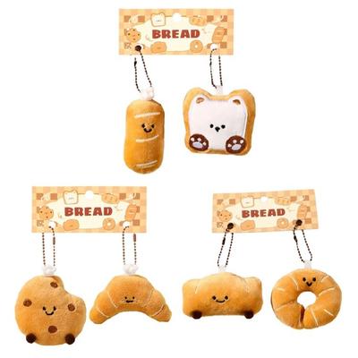 2Pcs Contemporary Plush Bread Stuffed Toy Bag Charm Pendant Adorable Key Holder Portable Keyring Bag Accessory Gift