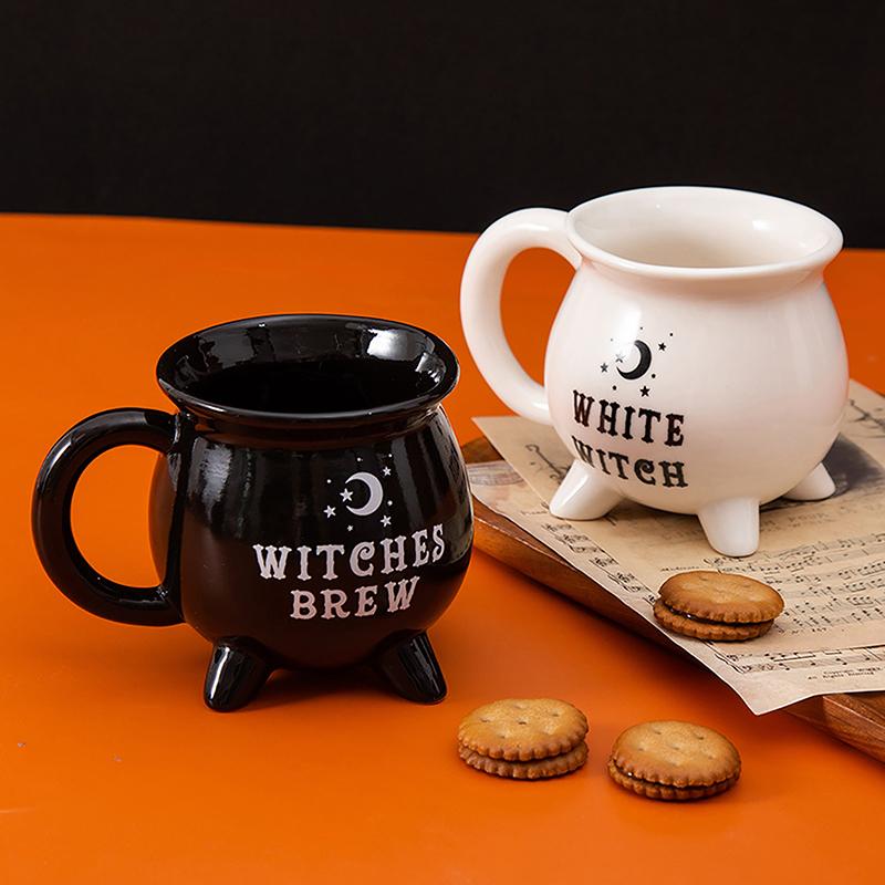 Creative Witches Brew Witch Cauldron Coffee Mug Black Ceramic Coffee Cups Halloween Tabletop Decoration For Halloween