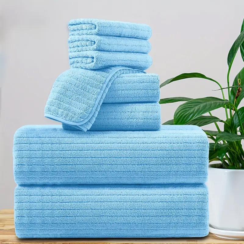 8 Pcs Bath Towel Set - 4 Washcloths, 2 Face Towels & 2 Bath Towels - Absorbent & Quick Dry, Ideal For Bathroom, Gym & Hotel Use