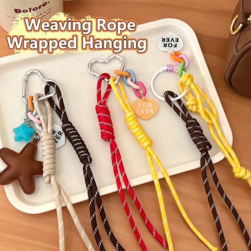 Creative Ins Style Braided Colorful Rope Keychain Trendy Bow Keyring For Girls Bag Pendant Backpack Hanging Decoration