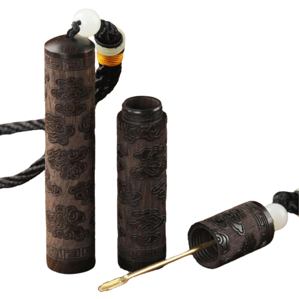 [HYmish] Incense Holder with Medicine Spoon, 1.8cm Diameter, Compact Size, Ebony, with Strap, Shoun Design