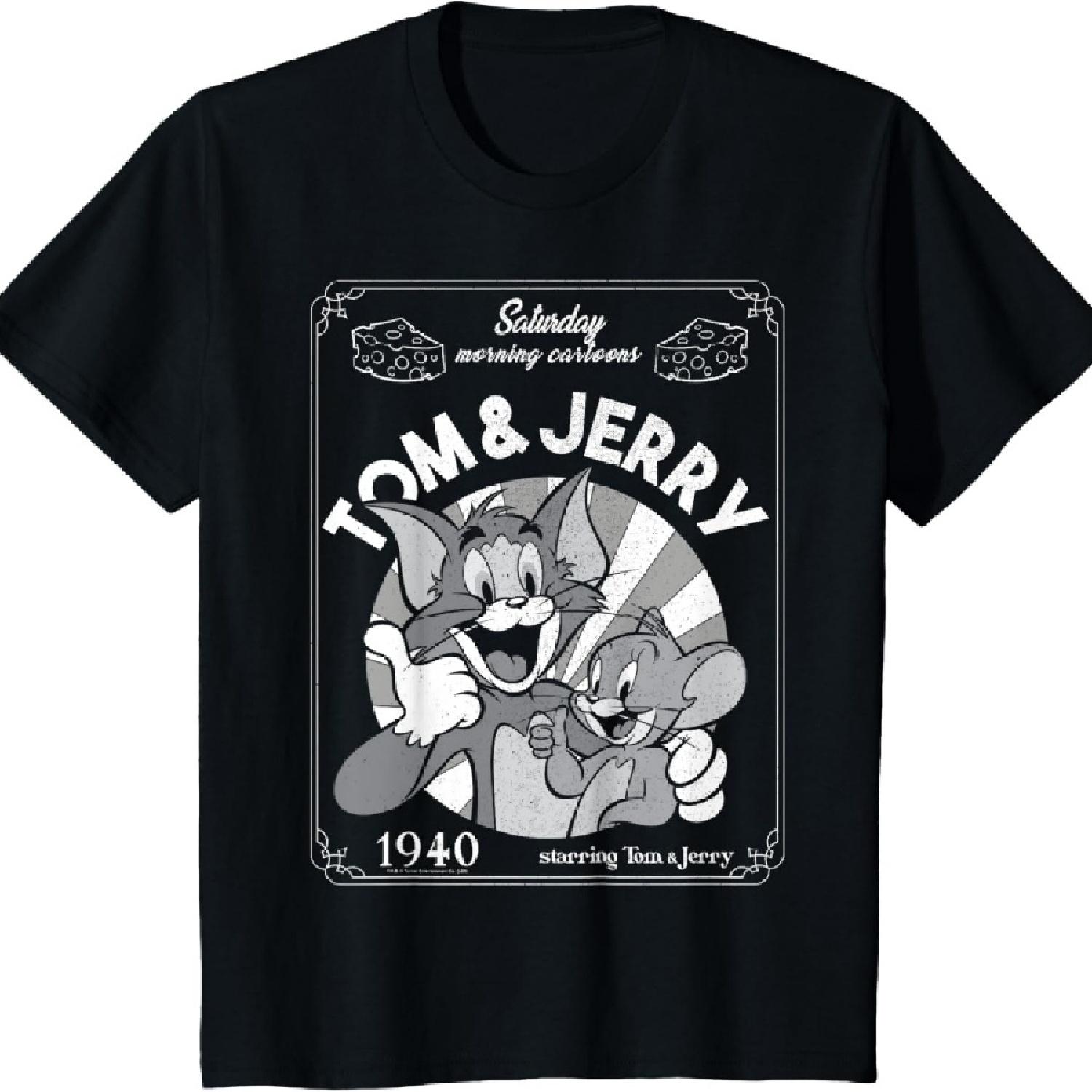 

Детская футболка с портретом Тома и Джерри из субботних мультфильмов 1940 года XXXXXL чёрный