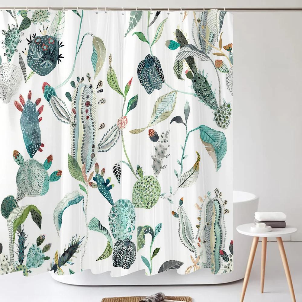 Watercolour Flowersleaves Shower Curtain Morden Art Floral Waterproof Fabric Bathroom Curtains Room Decor Curtain With Hooks