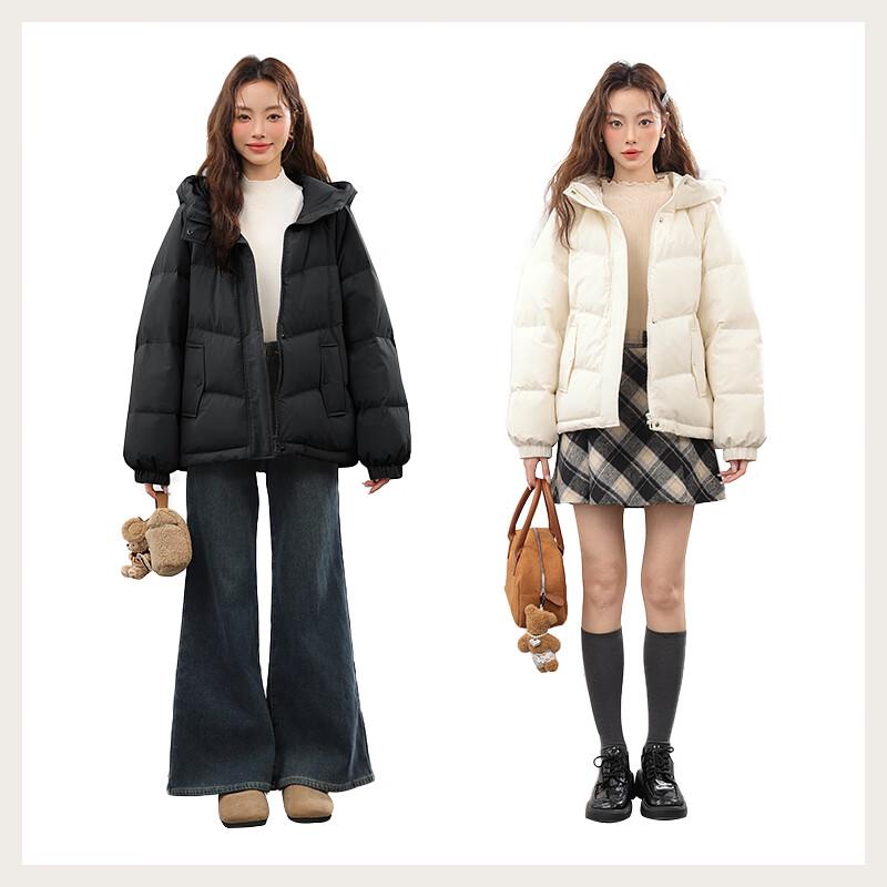 MJ STYLE Women's Petite Short Hooded White Duck Down Jacket