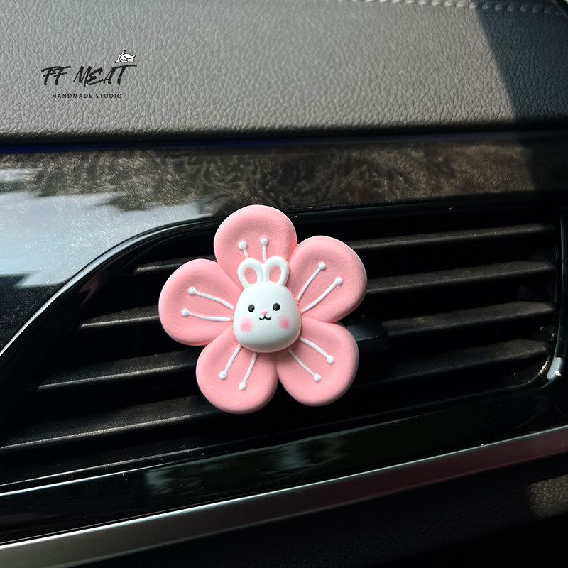 Car Air Freshener Cute Good Luck Attract Love Rabbit Cartoon Air Vent Dashboard Diffuser Stone Ornament Decoration Pink Peach Blossom Rabbit (Essential Oil 5ml)