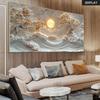 A Modern Abstract Gold Moonlight Tree Tranquil Landscape Oil Painting Wall Art Piece, Featuring Swirling Waves and a Full Moon,