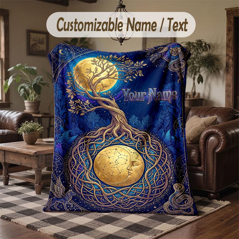 Tree Life Artwork 2 Theme Throw Blanket Custom Name Text Personalized Blanket Soft Cozy Blanket for Home Sofa Bed