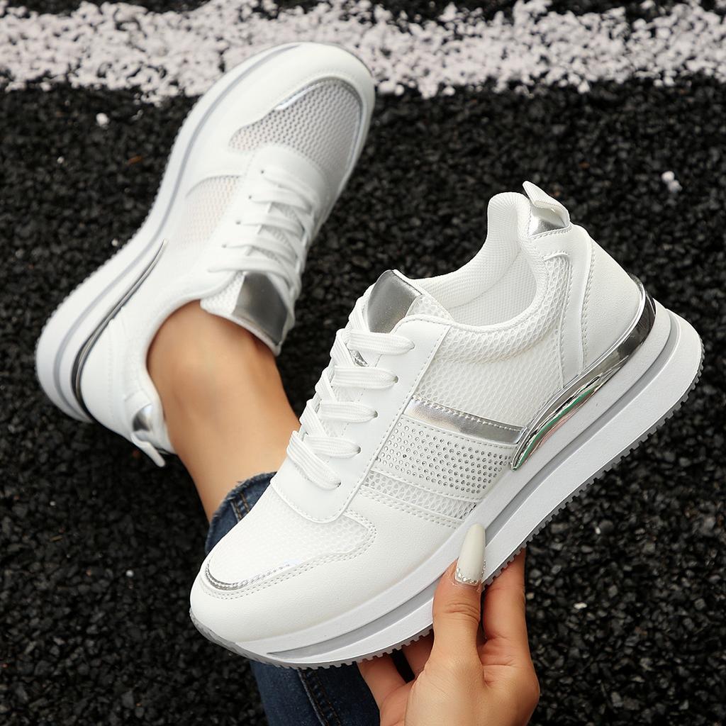 Shoes for Women 2026 Autumn Fashion Women Mesh Breathable Lace Up Comfortable Non-slip Platform Wedges Flats Sneakers Women