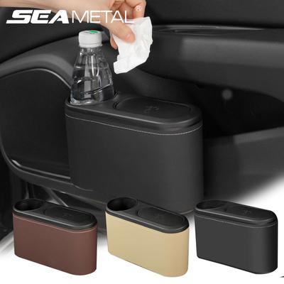 SEAMETAL Cestino per auto da appendere Cestino per rifiuti Pelle ABS Pressatura Dura Scatola per immondizia Organizzatore universale per fila posteriore con bevanda