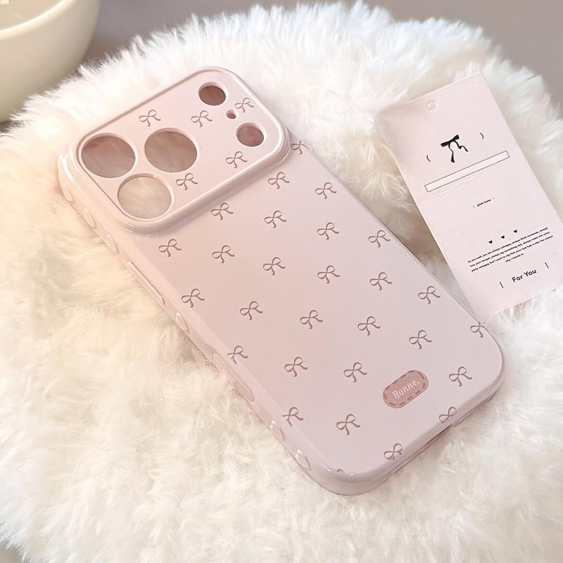 Cute Pink Bow Candy Color Soft Heart Relief Side Phone Case For iPhone 11 12 13 14 15 16 17 Pro Max 14 Plus Shockproof Cover
