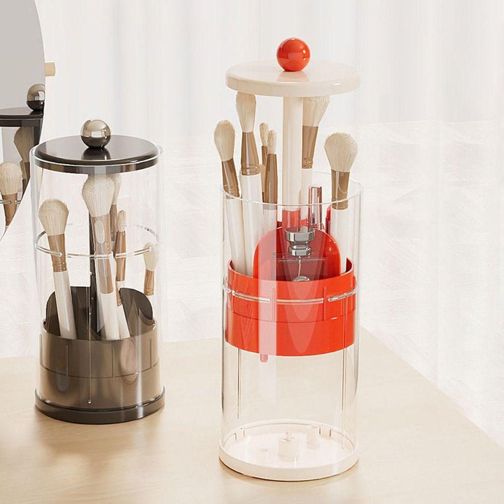 Large Capacity Automatic Lifting Makeup Brush Holder Plastic Makeup Brush Organizer  Tabletop