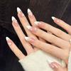 10pcs Korean Style Almond Handmade False Nails Pure White 3D Carving Flower Press On Nails Gentle French Tips Wearable Fake Nail