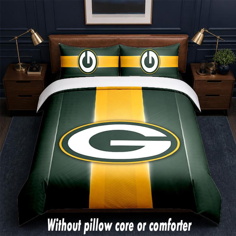 Green Bay Packers Design Bed Bedding Set 1 Duvet Cover + 2 Pillowcases Soft Breathable Household Bed Linens