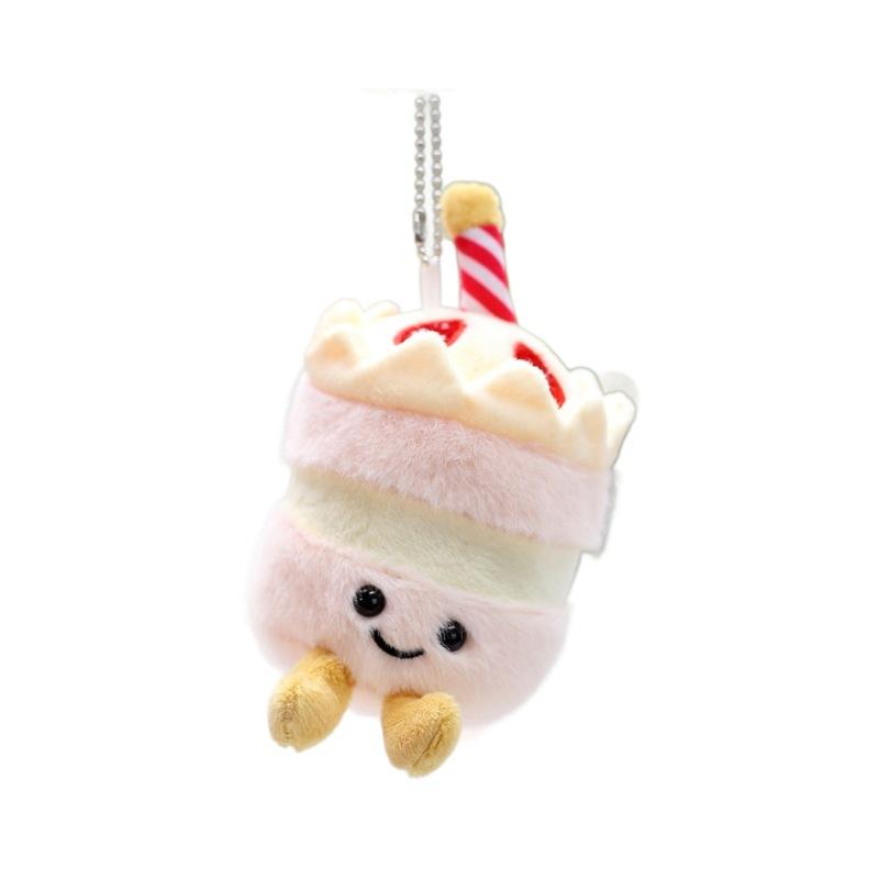 Cute Cute Milk Tea Cup Pendant Birthday Cake Plush Toy Doll Bag Hanging Ornament Keychain Gift