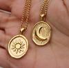 Sun Moon Round Coin Necklace: Stainless Steel with 18k Gold Plating