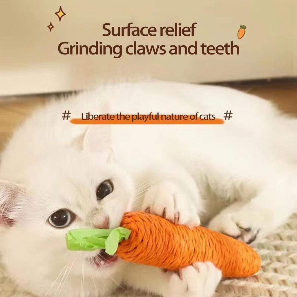 Carrot Bell Cat Teaser Stick: Kitten Self-Entertainment Toy with Scratching Board for Bite-Resistant Teething and Claws.