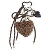 Leopard Plush Heart Keychain with Woven Tassel