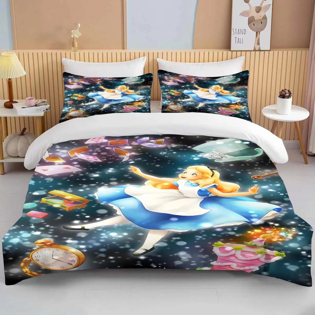 Alice In Wonderland Bedding Set Cartoon Baby 3 Pieces Set Bed Set King Size Pillowcase Adult Bed Cover Bedroom Bed Set Duvet