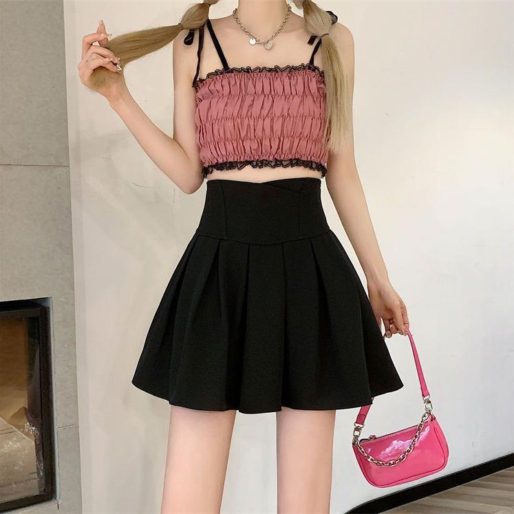 Faltenrock Damen Hohe Taille Fishbone A-Linie Rock Weißer Regenschirm Schwarz Mini Y2k Koreanische Röcke Shorts Mode Kleidung Sommer