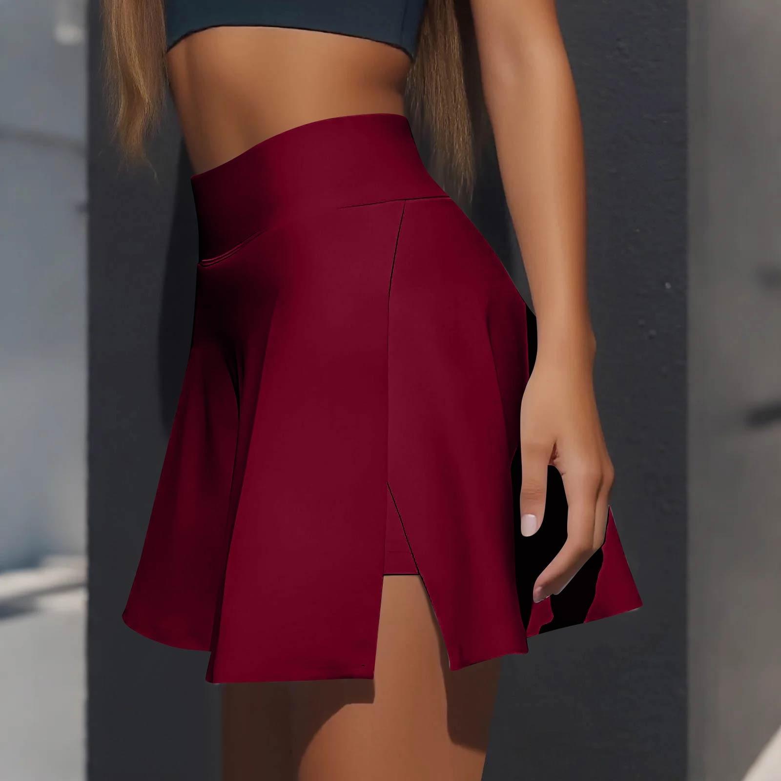 

Женская повседневная однотонная короткая полуюбка с высокой талией, спортивная юбка, плиссированная юбка S винный