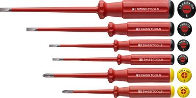 PB SWISS TOOLS SwissGrip Classic Handle Type Slim Handle Type Insulated Screwdriver Set and Slim Tip Shape 6-piece (Slotted Phillips) 5542.SL