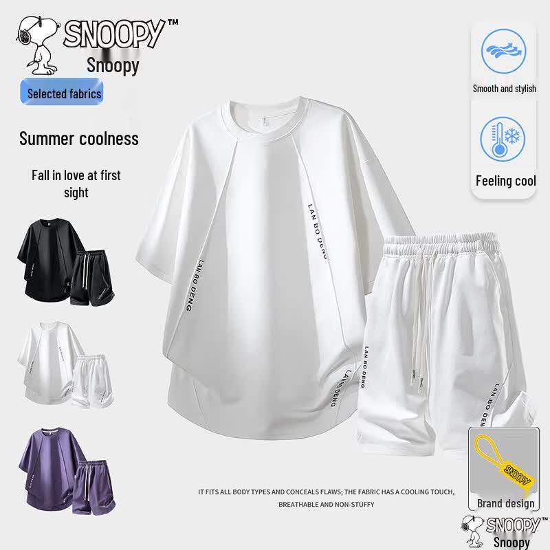 Snoopy Men s Summer Loose Short Sleeve T-shirt & Shorts Set 3XL