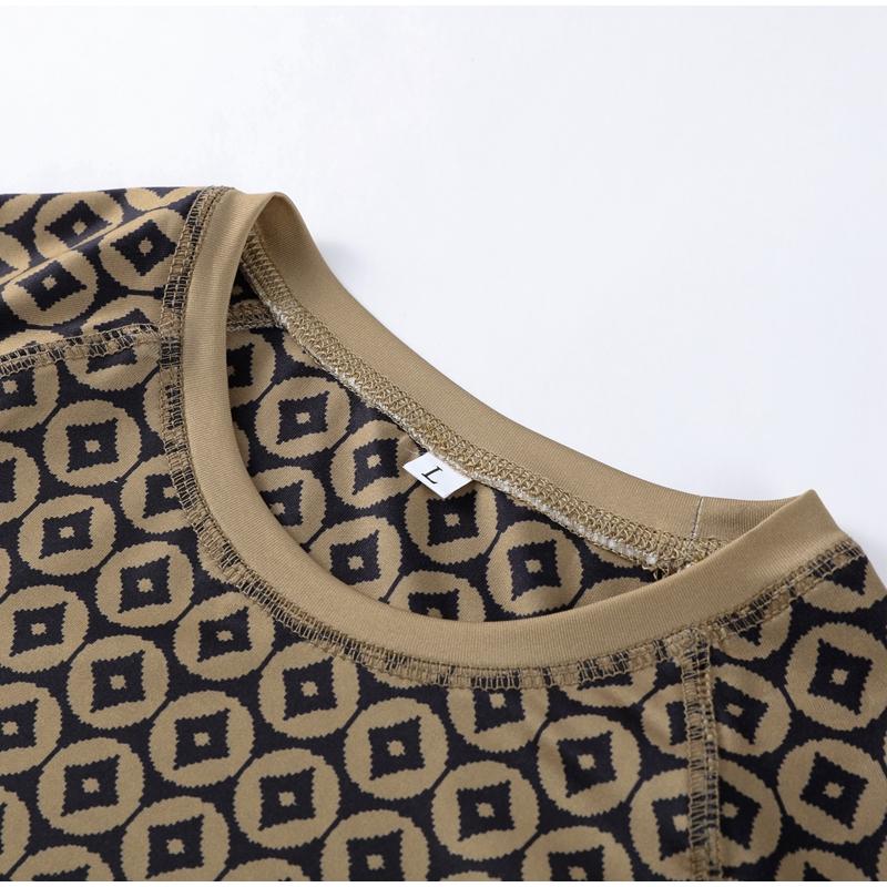 Printed Round Neck Top Pants Set Women's Sexy Hottie Long Sleeve Copper Coin Printed T-shirt Slim Casual Trousers New Fashion