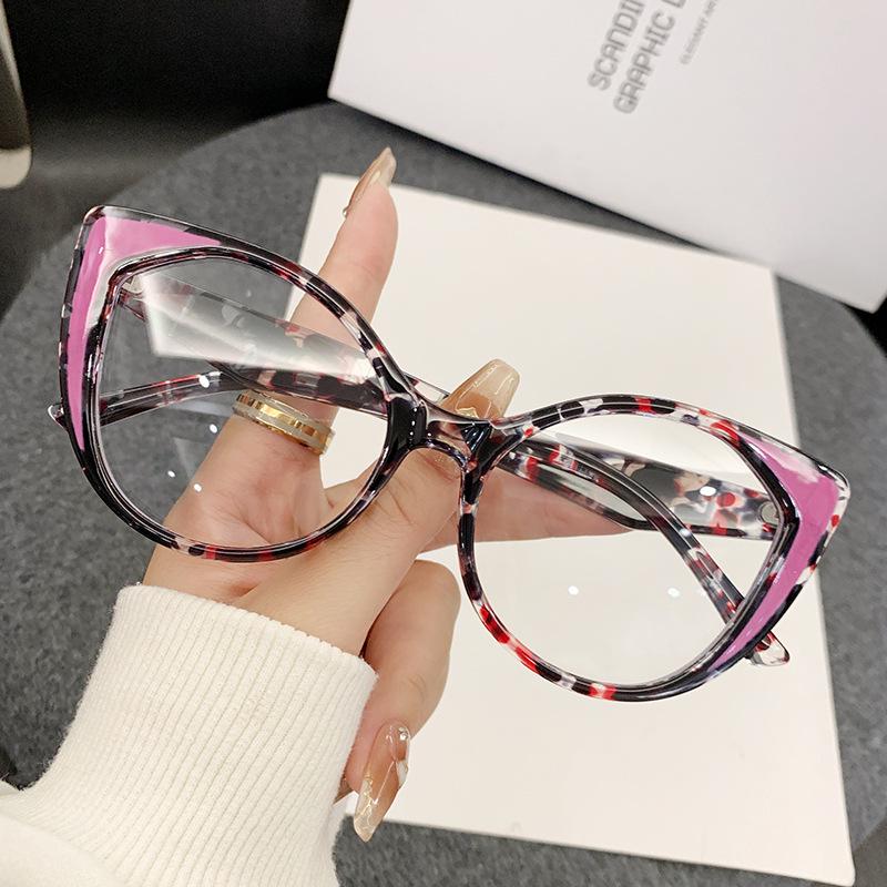 European American Cat Eye Anti-blue Light Women's Color Block Glasses