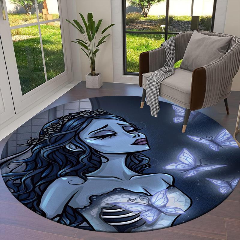 Corpse Bride Round Area Rug,Carpet Rug for Living Room Bedroom Sofa Playroom Decor,Non-slip Floor Mat17
