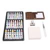 Mini Watercolor Paint Set 15 Grid Wood Palette 24 Colors Portable Sketchbook Painting Kit Watercolor Travel Set