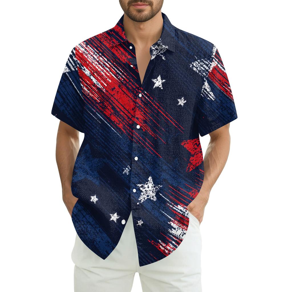 Men's Summer Casual Independence Day Print Short-Sleeve Shirt