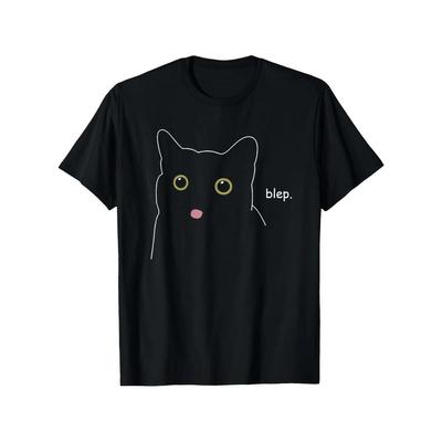 Heren _Blep Blep_ Zwarte Kat Grafisch T-shirt - 100% Katoen, Casual Pasvorm, Wasbaar in de Machine, Perfect Kerstcadeau voor Hem