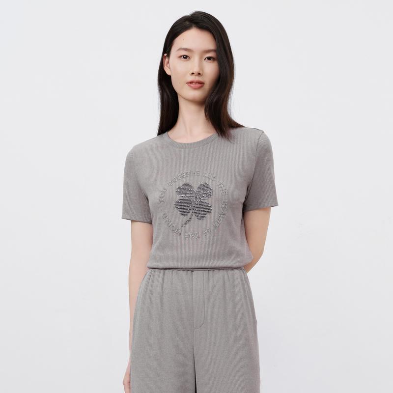 JZ Jiuzi Simple Multi-Color Bead Glutinous Rice T-Shirt Top