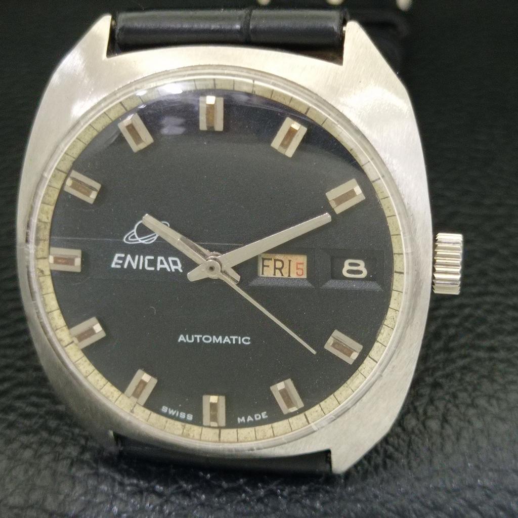 VINTAGE ENICAR AUTOMATIC 1147 SWISS MENS BLACK COLOR DIAL WATCH A700145-5