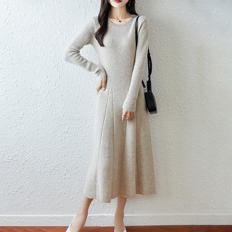 Women Sweater Dress 100% Wool MODERN NEW SAGA O-neck Knit Long Pullover Winter Jumpers Wool Long Dress Female