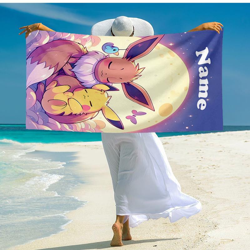 Custom Name Ultra-Soft Beach Towel with Pokémon Theme,Ideal for Pool - Camping, Diving - Perfect Travel Essential, Vibrant Beach Towel.