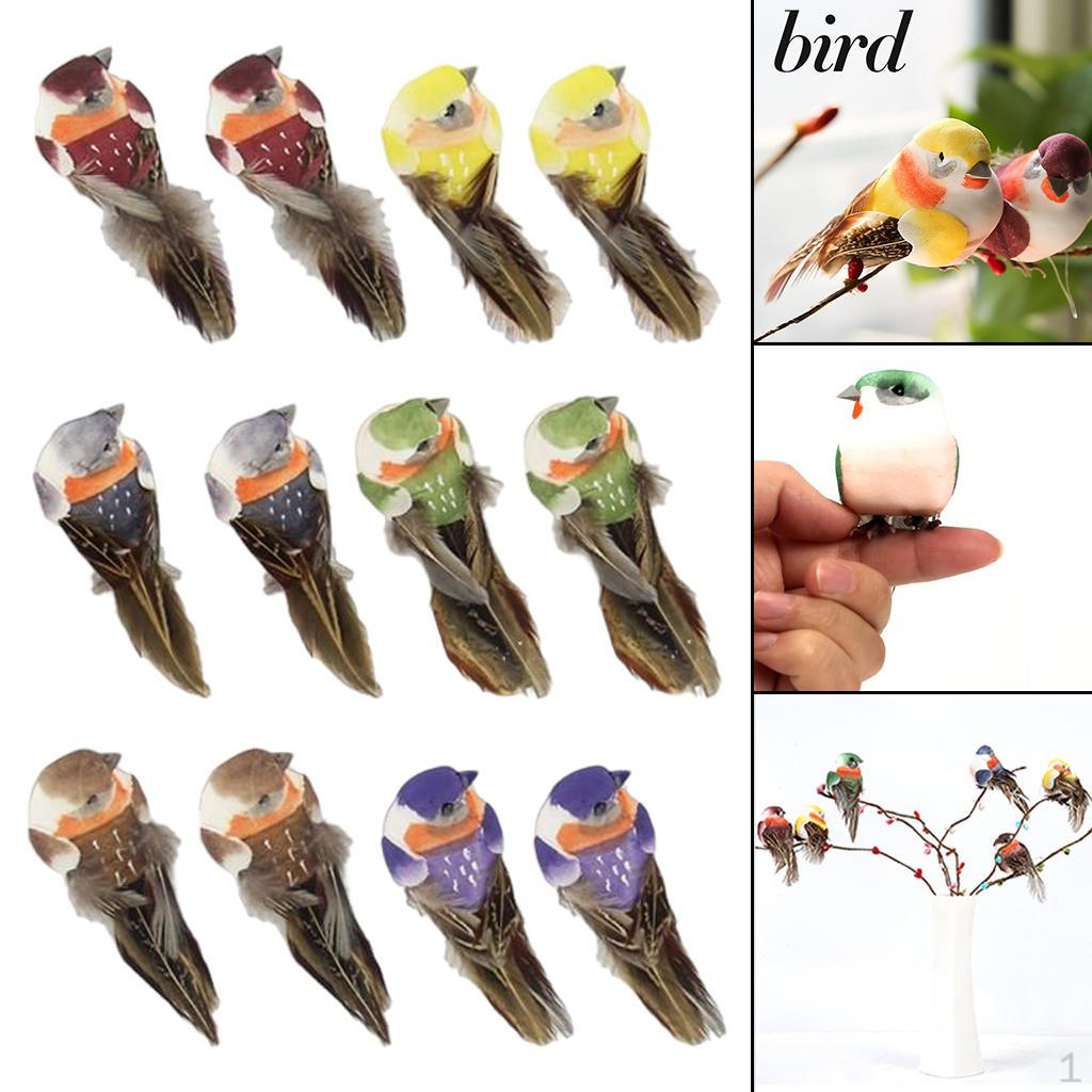 12 Pcs Birds Figurines Artificial Foam feather type bird for crafts Decoration home and garden