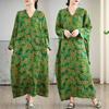 Vacation Style V-neck Retro Cotton and Linen Long Skirt