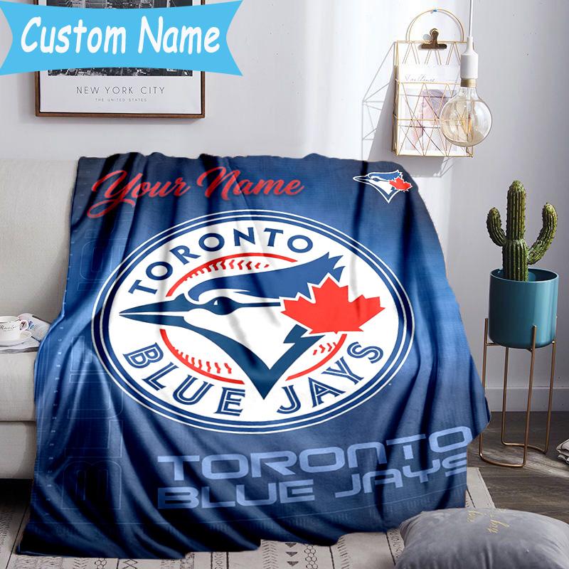 Custom Name Blue Jays Baseball Season Flannel Blanket, Use for Birthday/Holiday Gift, Soft Blanket for Sofa/Bed/Camping/Office, Home Decor