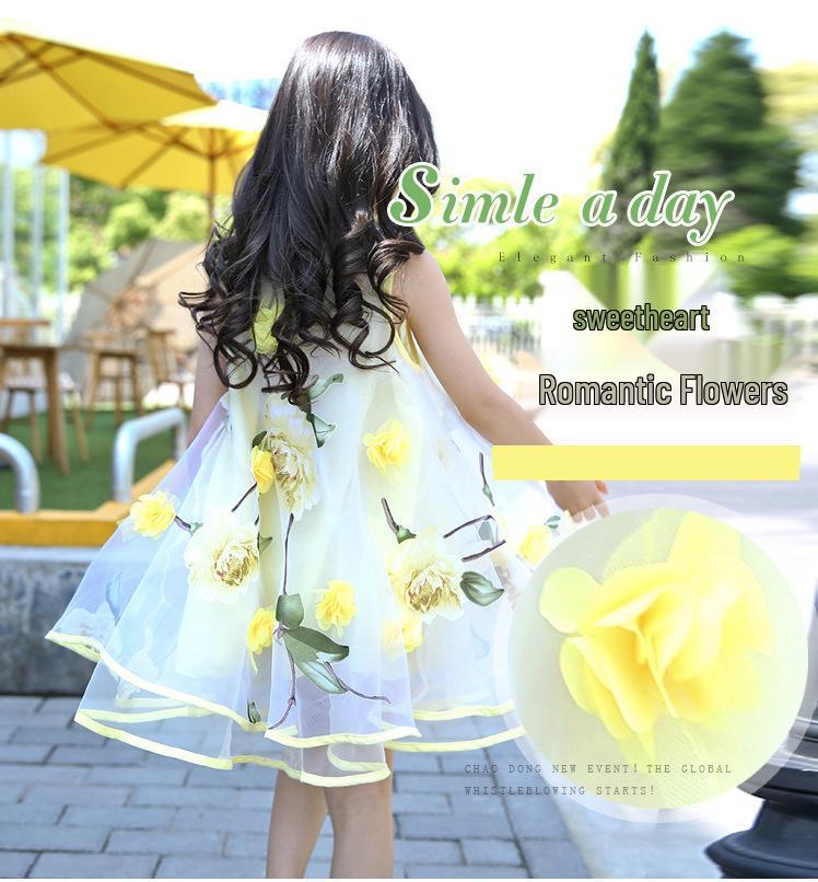 2025 New Summer Girls' Sleeveless Floral Chiffon Beach Dress for Toddlers & Kids