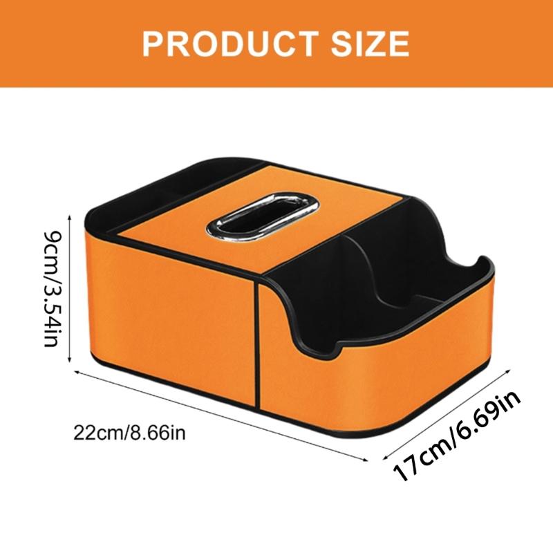 Car Interior Storage Box Leather Organizer Tray Car Center Console Armrest Extra Storage Box Tissue Holder 2 Cup Holders