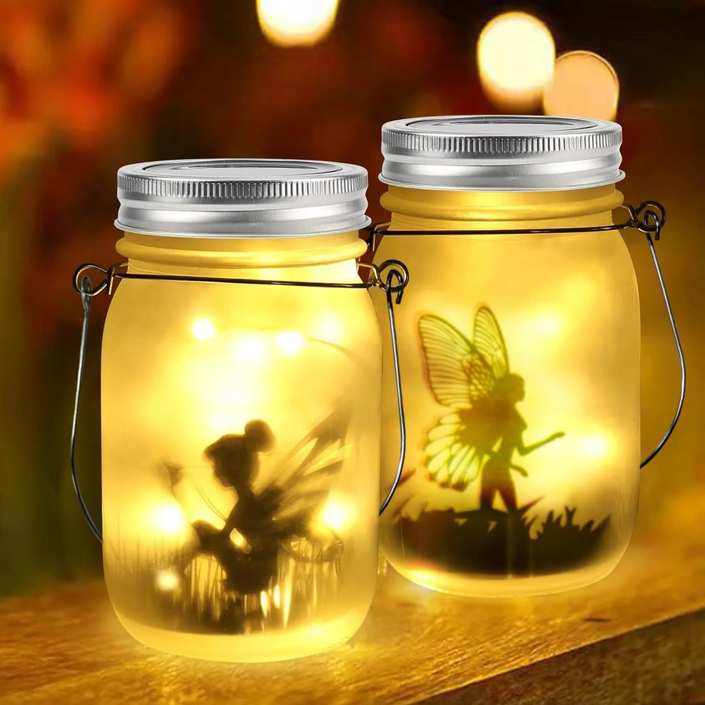 1pc/2pc outdoor solar glass jar lights, solar lantern fairy lights, suspended vertical lights, garden decoration colorful lights