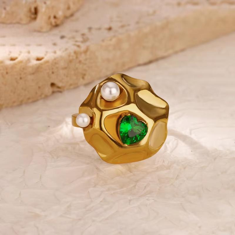 Luxury Stainless Steel Green Zircon Flower Rings For Women Snake Finger Ring Gold Plated Wedding Party Exquisite Zircon New