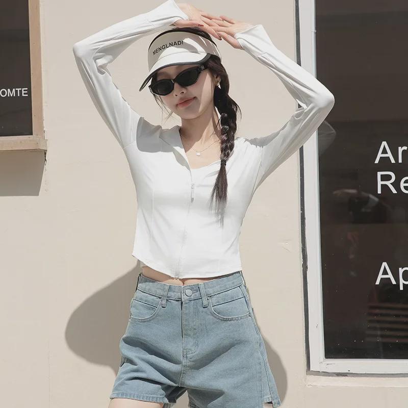 Jaqueta Feminina Slim de Seda Gelo com Proteção Solar - 2024 Top de Roupa Esportiva de Verão Resistente aos UV