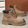 Mens Genuine Leather Martin Boots Winter Warm Lined Thick Sole Slip Resistant Casual Workwear Yellow Brown